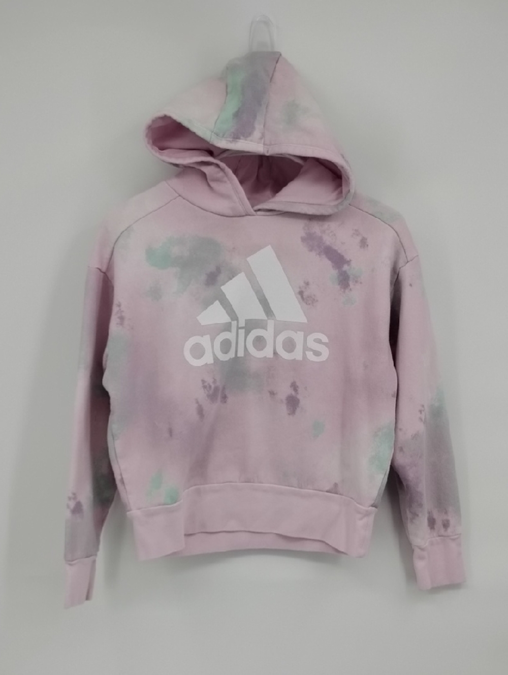 adidas Kids Light Pink Tie-Dye Hoodie with Mint & Lavender Accents M 10/12
